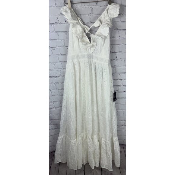 Lulus Dresses & Skirts - NWT LULUS Women’s Sicilian Sun White Eyelet Ruffled Lace-Up Midi Dress Medium